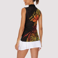 Niue Fakaalofa Atu Personalised Women Sleeveless Polo Shirt Whale Hiapo Fiery Motif LT7 - Polynesian Pride