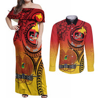 Papua New Guinea 50 Years Couples Matching Off Shoulder Maxi Dress and Long Sleeve Button Shirt Motuan Motifs