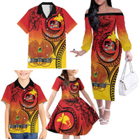 Papua New Guinea 50 Years Family Matching Off The Shoulder Long Sleeve Dress and Hawaiian Shirt Motuan Motifs