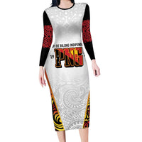 Personalized Papua New Guinea Family Matching Long Sleeve Bodycon Dress and Hawaiian Shirt Hapi De bilong Indipendens PNG LT7 Mom's Dress White - Polynesian Pride