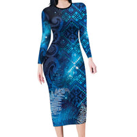 Aotearoa Taniko Matariki Family Matching Long Sleeve Bodycon Dress and Hawaiian Shirt Cosmic Blue