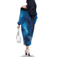 Aotearoa Taniko Matariki Family Matching Off The Shoulder Long Sleeve Dress and Hawaiian Shirt Cosmic Blue