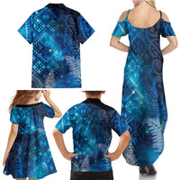 Aotearoa Taniko Matariki Family Matching Summer Maxi Dress and Hawaiian Shirt Cosmic Blue