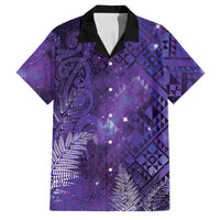 Aotearoa Taniko Matariki Family Matching Off Shoulder Short Dress and Hawaiian Shirt Cosmic Violet LT7 Dad's Shirt - Short Sleeve Purple - Polynesian Pride