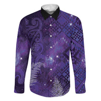 Aotearoa Taniko Matariki Family Matching Summer Maxi Dress and Hawaiian Shirt Cosmic Violet LT7 Dad's Shirt - Long Sleeve Purple - Polynesian Pride