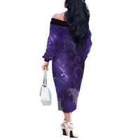 Aotearoa Taniko Matariki Off The Shoulder Long Sleeve Dress Cosmic Violet