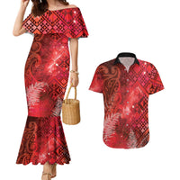 Aotearoa Taniko Matariki Couples Matching Mermaid Dress and Hawaiian Shirt Cosmic Red LT7 Red - Polynesian Pride