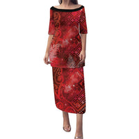 Aotearoa Taniko Matariki Family Matching Puletasi and Hawaiian Shirt Cosmic Red LT7 Mom's Dress Red - Polynesian Pride