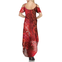 Aotearoa Taniko Matariki Family Matching Summer Maxi Dress and Hawaiian Shirt Cosmic Red LT7 - Polynesian Pride