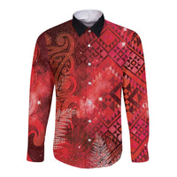 Aotearoa Taniko Matariki Long Sleeve Button Shirt Cosmic Red LT7 Unisex Red - Polynesian Pride