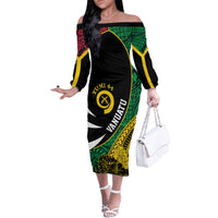 Vanuatu Independence Day Yumi 44 Family Matching Off The Shoulder Long Sleeve Dress and Hawaiian Shirt