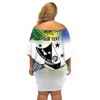 Malampa Day Family Matching Off Shoulder Short Dress and Hawaiian Shirt Emblem Gradient Style