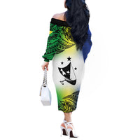 Malampa Day Off The Shoulder Long Sleeve Dress Emblem Gradient Style