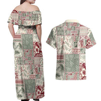 Aloha Hawaii Pastel Christmas Patchwork Couples Matching Off Shoulder Maxi Dress and Hawaiian Shirt Classic Style - Polynesian Pride