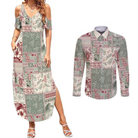 Aloha Hawaii Pastel Christmas Patchwork Couples Matching Summer Maxi Dress and Long Sleeve Button Shirt Classic Style - Polynesian Pride