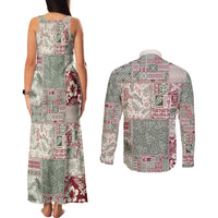 Aloha Hawaii Pastel Christmas Patchwork Couples Matching Tank Maxi Dress and Long Sleeve Button Shirt Classic Style - Polynesian Pride