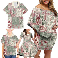 Aloha Hawaii Pastel Christmas Patchwork Family Matching Off Shoulder Short Dress and Hawaiian Shirt Classic Style - Polynesian Pride
