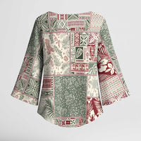 Aloha Hawaii Pastel Christmas Patchwork Kimono Sleeve Blouse Classic Style - Polynesian Pride