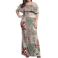 Aloha Hawaii Pastel Christmas Patchwork Off Shoulder Maxi Dress Classic Style - Polynesian Pride