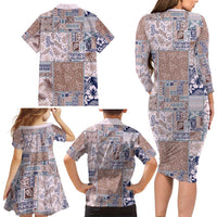 Aloha Hawaii Pastel Christmas Patchwork Family Matching Long Sleeve Bodycon Dress and Hawaiian Shirt Rustic Style - Polynesian Pride