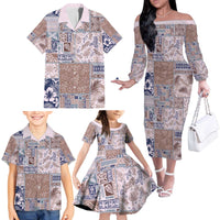 Aloha Hawaii Pastel Christmas Patchwork Family Matching Off The Shoulder Long Sleeve Dress and Hawaiian Shirt Rustic Style - Polynesian Pride