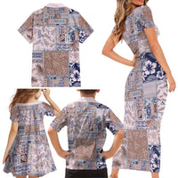 Aloha Hawaii Pastel Christmas Patchwork Family Matching Short Sleeve Bodycon Dress and Hawaiian Shirt Rustic Style - Polynesian Pride