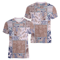 Aloha Hawaii Pastel Christmas Patchwork Women V-Neck T-Shirt Rustic Style - Polynesian Pride