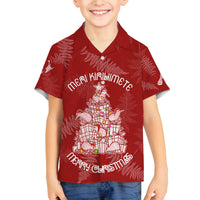 New Zealand Christmas Family Matching Long Sleeve Bodycon Dress and Hawaiian Shirt Silver Fern Mix Kiwi Bird Ver02 LT7 Son's Shirt Red - Polynesian Pride