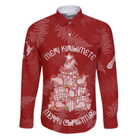 New Zealand Christmas Family Matching Puletasi Dress and Hawaiian Shirt Silver Fern Mix Kiwi Bird Ver02 LT7 Dad's Shirt - Long Sleeve Red - Polynesian Pride