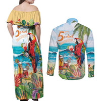 Aloha Hawaii Christmas Couples Matching Off Shoulder Maxi Dress and Long Sleeve Button Shirt It's 5 o'clock Somewhere