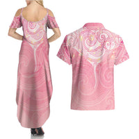 Breast Cancer Awareness Maori Aotearoa Couples Matching Summer Maxi Dress and Hawaiian Shirt Manta Ray - Pink Glaze - Polynesian Pride