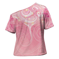Breast Cancer Awareness Maori Aotearoa Cross Shoulder Shirt Manta Ray - Pink Glaze LT7 - Polynesian Pride