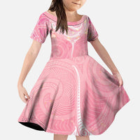 Breast Cancer Awareness Maori Aotearoa Family Matching Long Sleeve Bodycon Dress and Hawaiian Shirt Manta Ray - Pink Glaze LT7 Daughter's Dress Pink - Polynesian Pride
