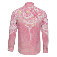 Breast Cancer Awareness Maori Aotearoa Family Matching Off The Shoulder Long Sleeve Dress and Hawaiian Shirt Manta Ray - Pink Glaze LT7 - Polynesian Pride