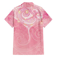 Breast Cancer Awareness Maori Aotearoa Family Matching Off Shoulder Short Dress and Hawaiian Shirt Manta Ray - Pink Glaze - Polynesian Pride