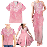 Breast Cancer Awareness Maori Aotearoa Family Matching Tank Maxi Dress and Hawaiian Shirt Manta Ray - Pink Glaze LT7 - Polynesian Pride