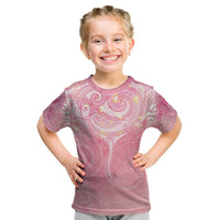 Breast Cancer Awareness Maori Aotearoa Kid T Shirt Manta Ray - Pink Glaze - Polynesian Pride
