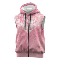 Breast Cancer Awareness Maori Aotearoa Sleeveless Zip Hoodie Manta Ray - Pink Glaze LT7 Pink - Polynesian Pride