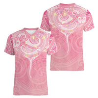 Breast Cancer Awareness Maori Aotearoa Women V-Neck T-Shirt Manta Ray - Pink Glaze - Polynesian Pride