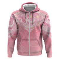 Breast Cancer Awareness Maori Aotearoa Zip Hoodie Manta Ray - Pink Glaze - Polynesian Pride