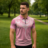 Breast Cancer Awareness Maori Aotearoa Zipper Polo Shirt Manta Ray - Pink Glaze LT7 - Polynesian Pride