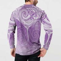 Epilepsy Awareness Maori Aotearoa Button Sweatshirt Manta Ray - Purple Glaze - Polynesian Pride