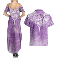 Epilepsy Awareness Maori Aotearoa Couples Matching Summer Maxi Dress and Hawaiian Shirt Manta Ray - Purple Glaze LT7 - Polynesian Pride