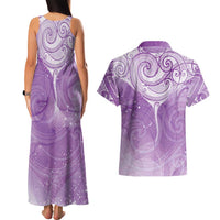 Epilepsy Awareness Maori Aotearoa Couples Matching Tank Maxi Dress and Hawaiian Shirt Manta Ray - Purple Glaze - Polynesian Pride