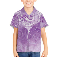 Epilepsy Awareness Maori Aotearoa Family Matching Off The Shoulder Long Sleeve Dress and Hawaiian Shirt Manta Ray - Purple Glaze - Polynesian Pride