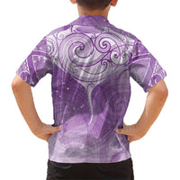 Epilepsy Awareness Maori Aotearoa Family Matching Off Shoulder Maxi Dress and Hawaiian Shirt Manta Ray - Purple Glaze LT7 - Polynesian Pride