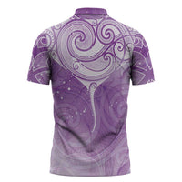 Epilepsy Awareness Maori Aotearoa Zipper Polo Shirt Manta Ray - Purple Glaze - Polynesian Pride