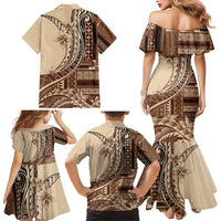 Samoa Siapo Mamanu Family Matching Mermaid Dress and Hawaiian Shirt Plumeria Mocha Motifs