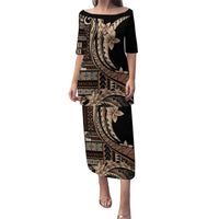 Samoa Siapo Mamanu Puletasi Plumeria Black Motifs LT7 Long Dress Black - Polynesian Pride