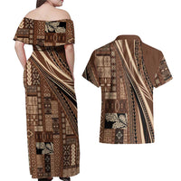 Pasifika Women's Day - Samoa Siapo Malu Tattoo Inspired Couples Matching Off Shoulder Maxi Dress and Hawaiian Shirt Brown LT7 - Polynesian Pride